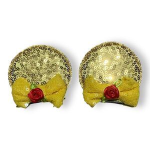 New Disney Inspired Red Sequin Bow Mouse Ears Hair Clips Barrettes